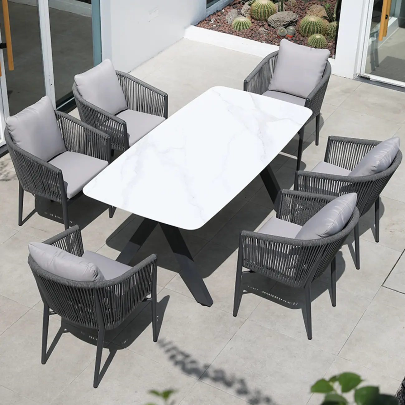 Weather-proof Patio Set With Cushioned Woven Rope Chairs Image - 5 | homeyfad