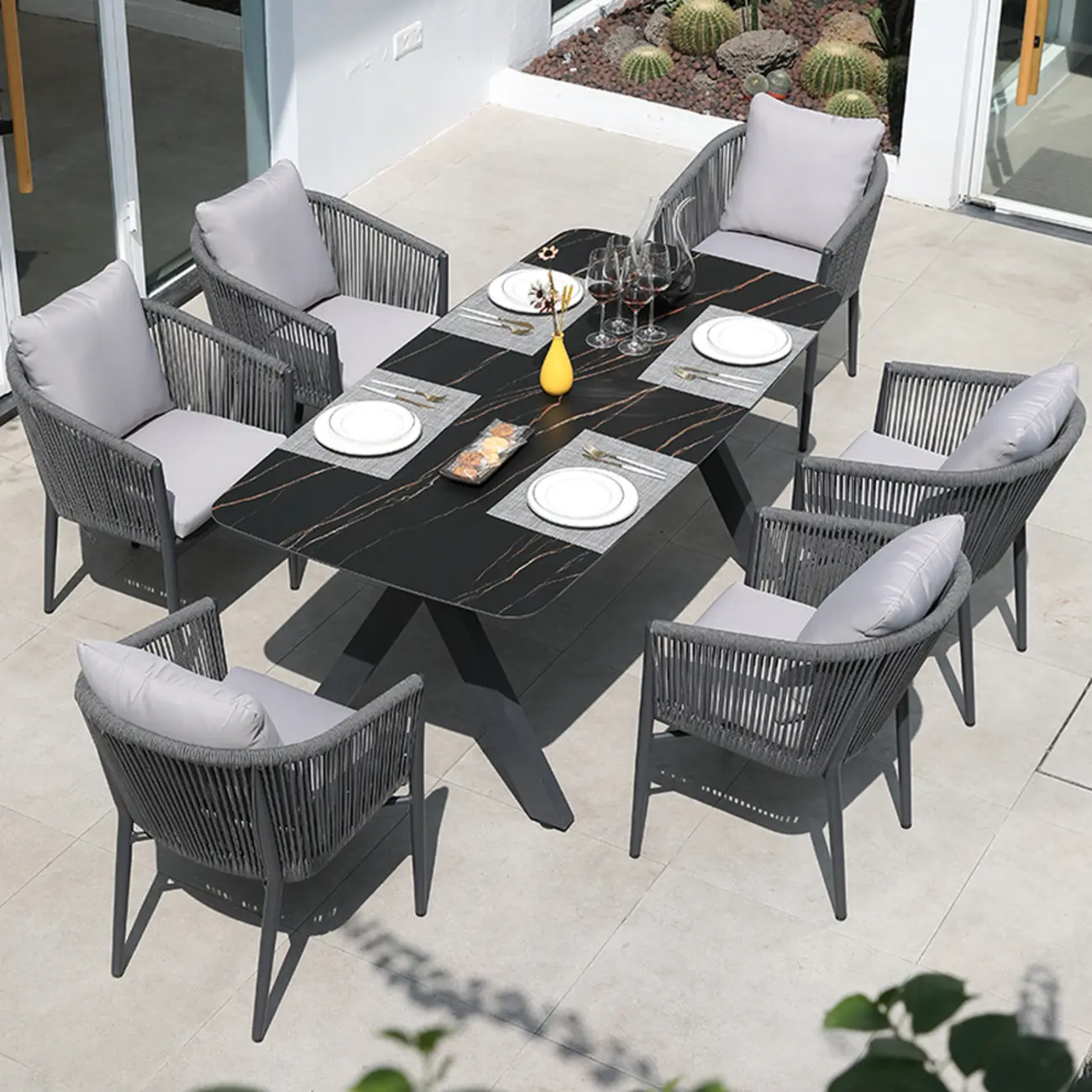 Weather-proof Patio Set With Cushioned Woven Rope Chairs Image - 6 | homeyfad
