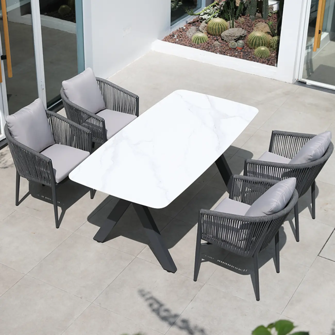 Weather-proof Patio Set With Cushioned Woven Rope Chairs Image - 8 | homeyfad