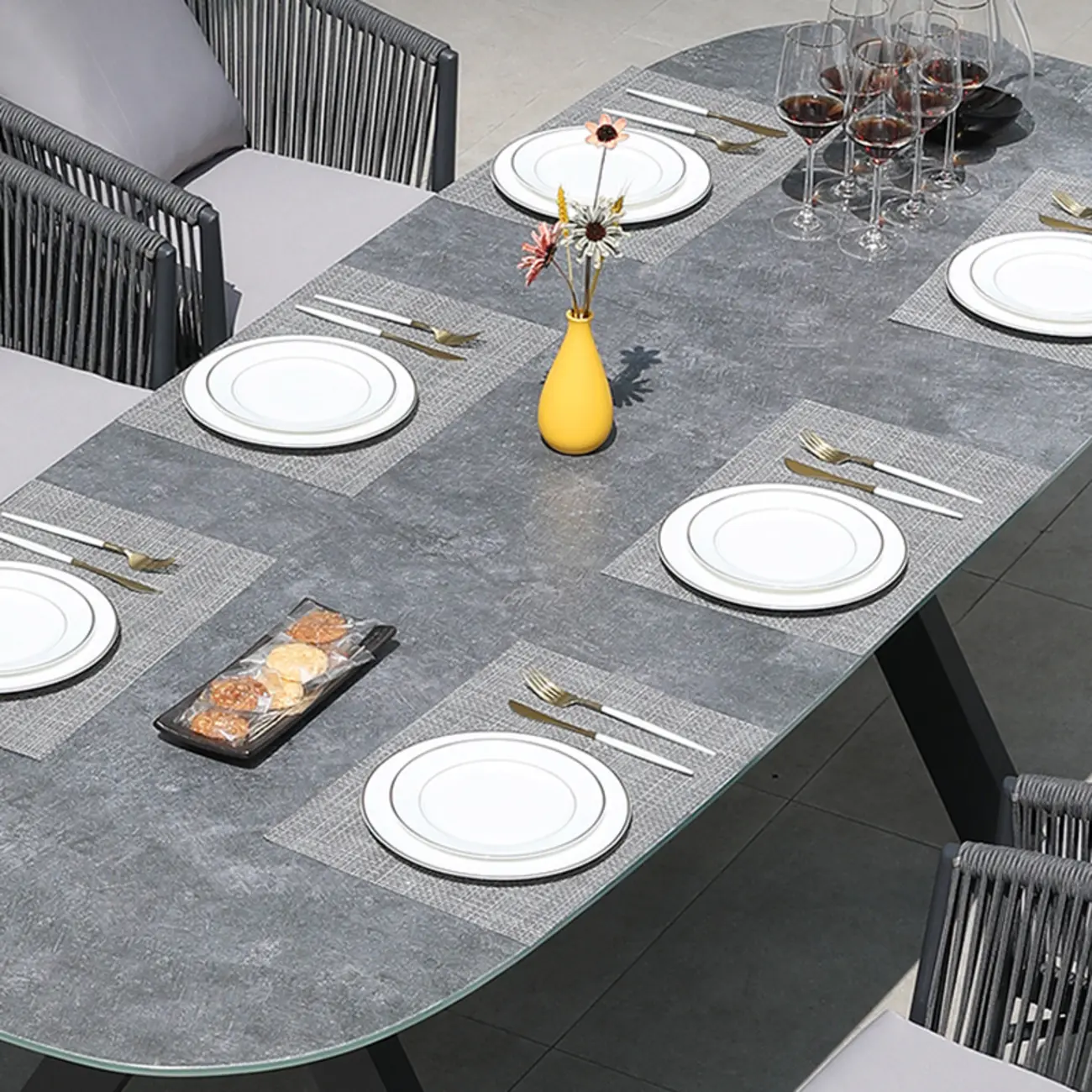 Weather-proof Patio Set With Cushioned Woven Rope Chairs Image - 9 | homeyfad