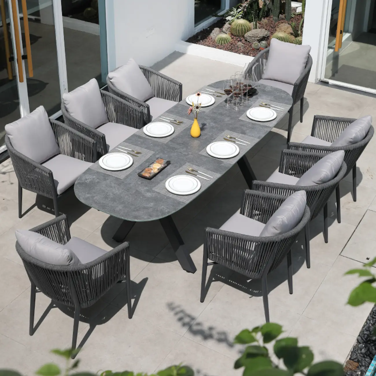 Weather-proof Patio Set With Cushioned Woven Rope Chairs Image - 10 | homeyfad