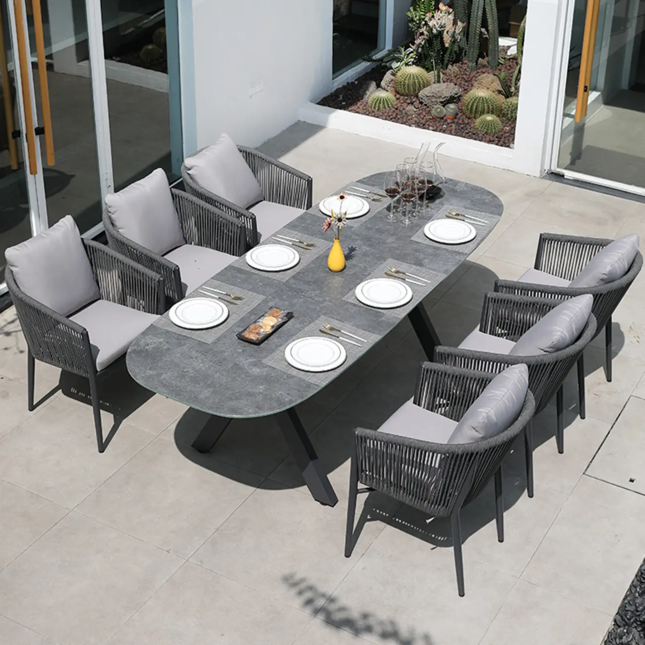 Weather-proof Patio Set With Cushioned Woven Rope Chairs Image - 11 | homeyfad