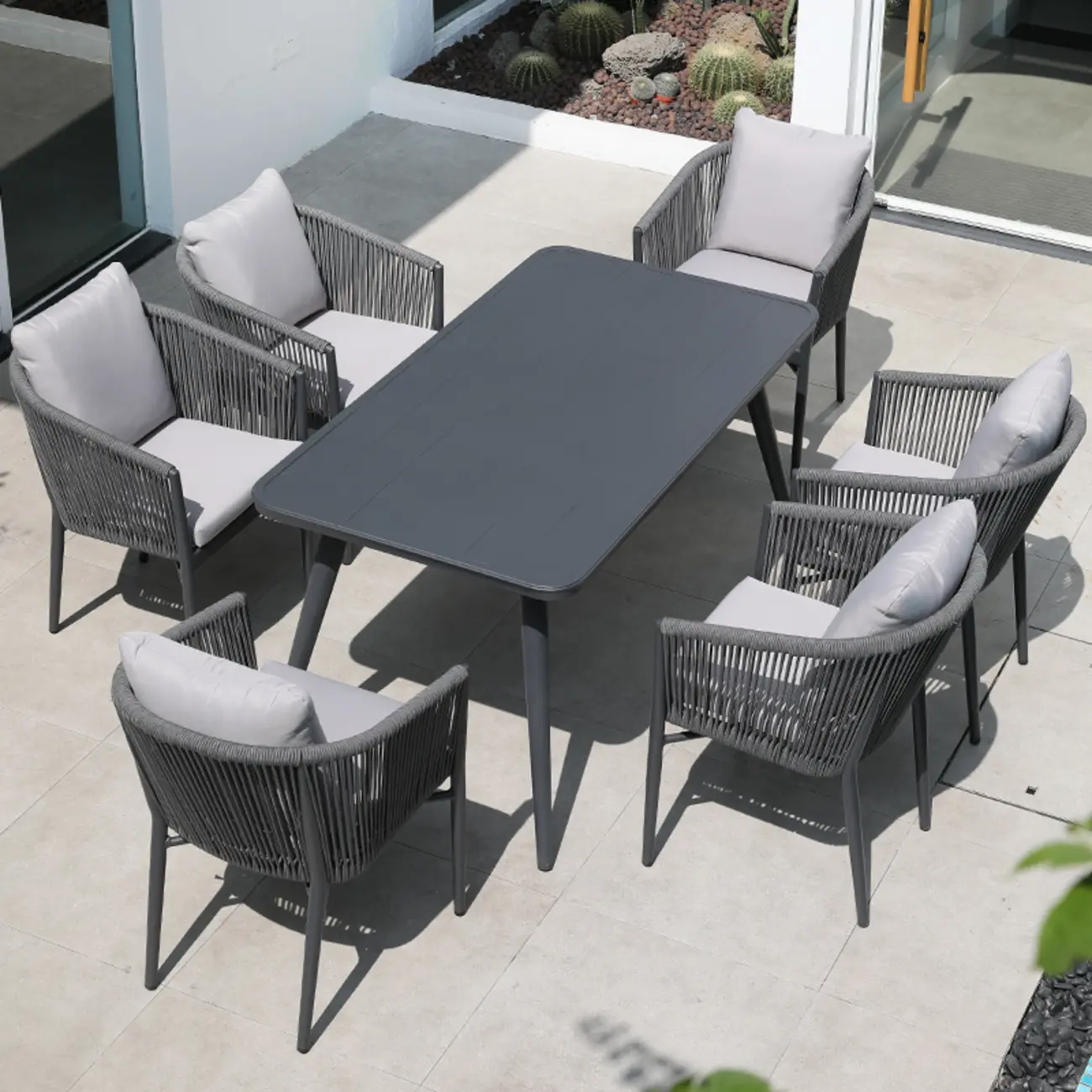 Weather-proof Patio Set With Cushioned Woven Rope Chairs Image - 13 | homeyfad