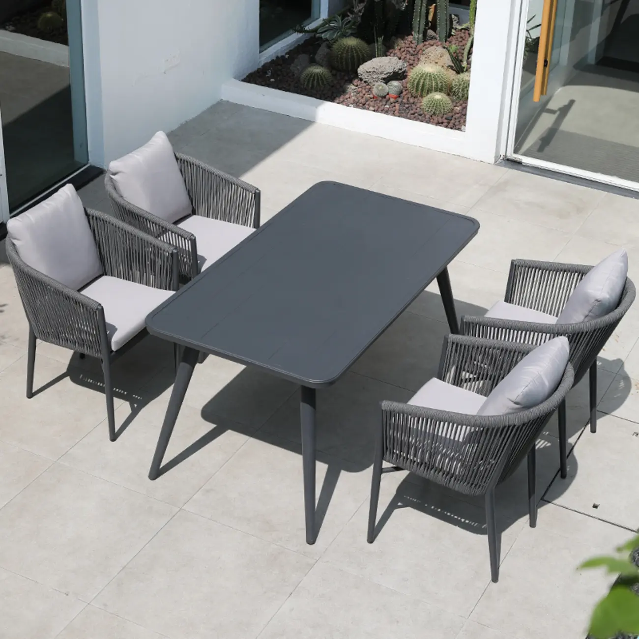 Weather-proof Patio Set With Cushioned Woven Rope Chairs Image - 14 | homeyfad