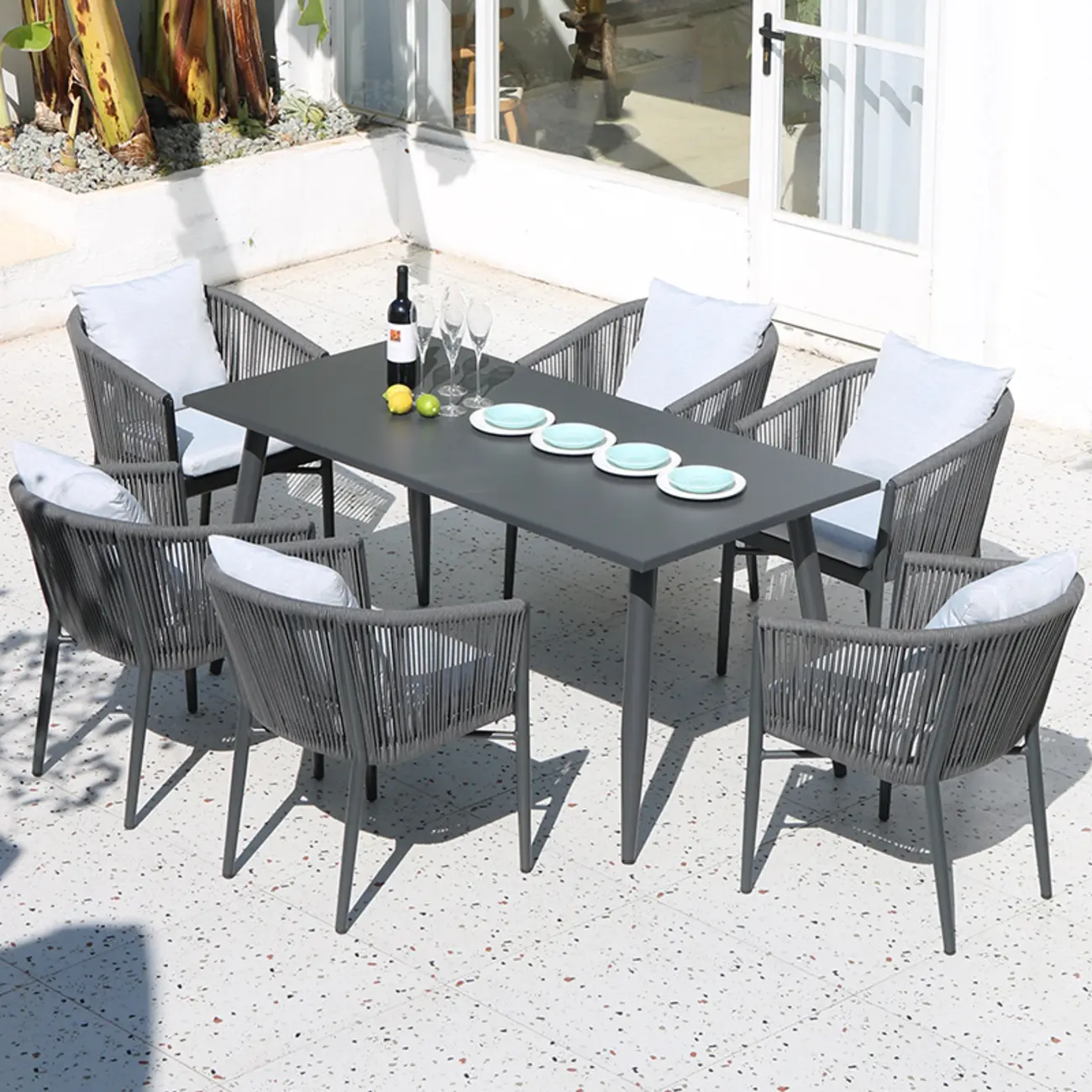 Weather-proof Patio Set With Cushioned Woven Rope Chairs Image - 15 | homeyfad