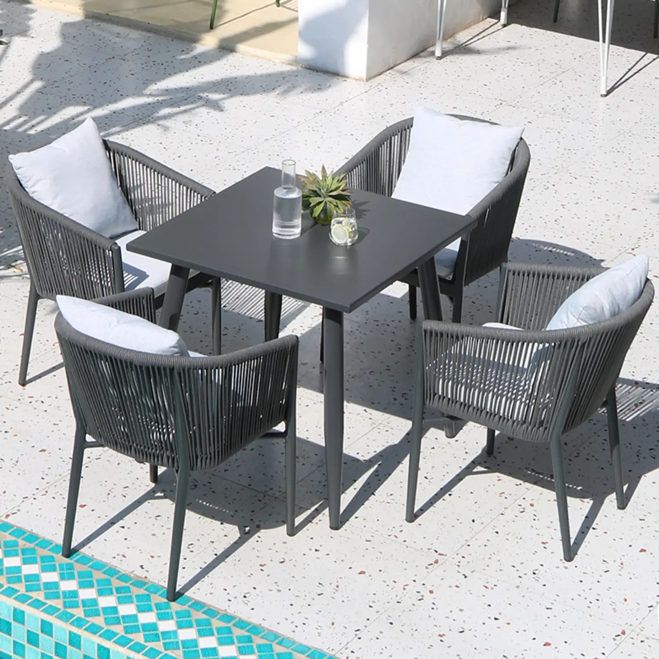 Weather-proof Patio Set With Cushioned Woven Rope Chairs Image - 16 | homeyfad
