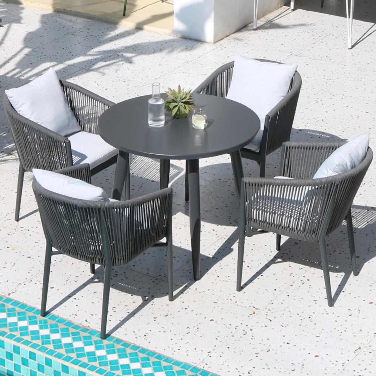 Weather-proof Patio Set With Cushioned Woven Rope Chairs Image - 17 | homeyfad