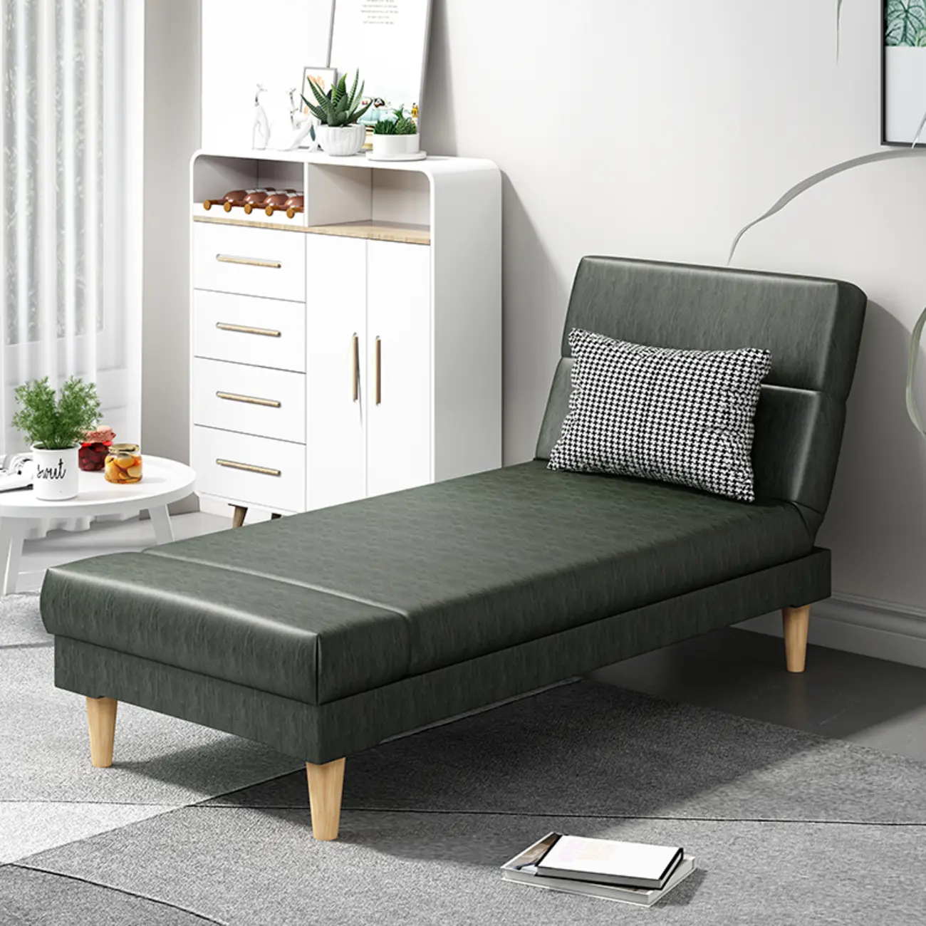 Scandinavian Leather Chaise Lounge with Pillow for Living Room Image - 1 | homeyfad