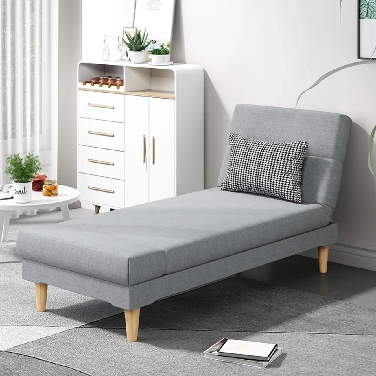 Scandinavian Leather Chaise Lounge with Pillow for Living Room Image - 2