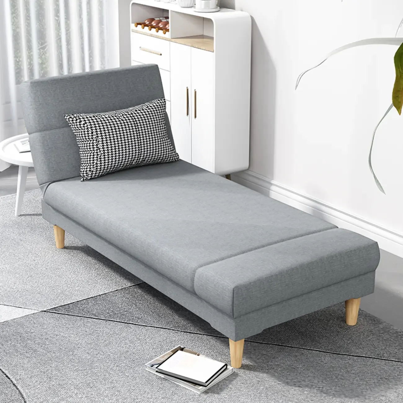 Scandinavian Leather Chaise Lounge with Pillow for Living Room Image - 3
