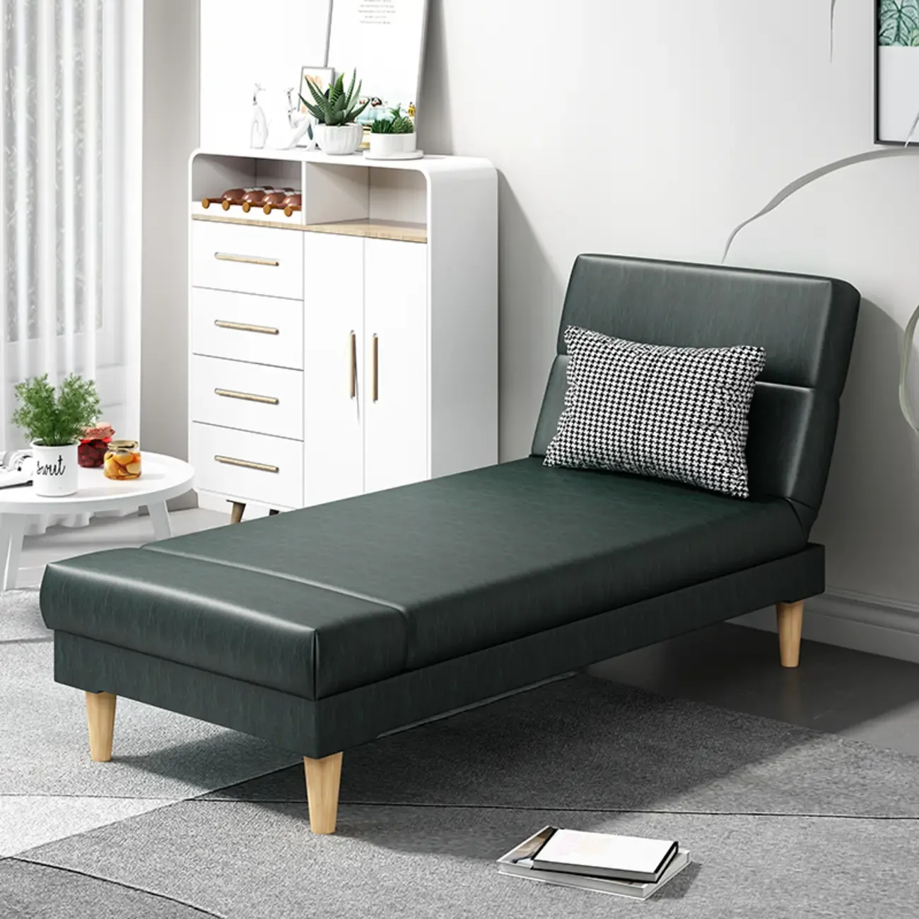 Scandinavian Leather Chaise Lounge with Pillow for Living Room Image - 10
