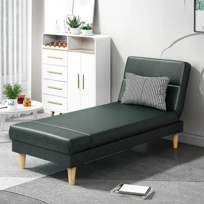 Scandinavian Leather Chaise Lounge with Pillow for Living Room Image - 10