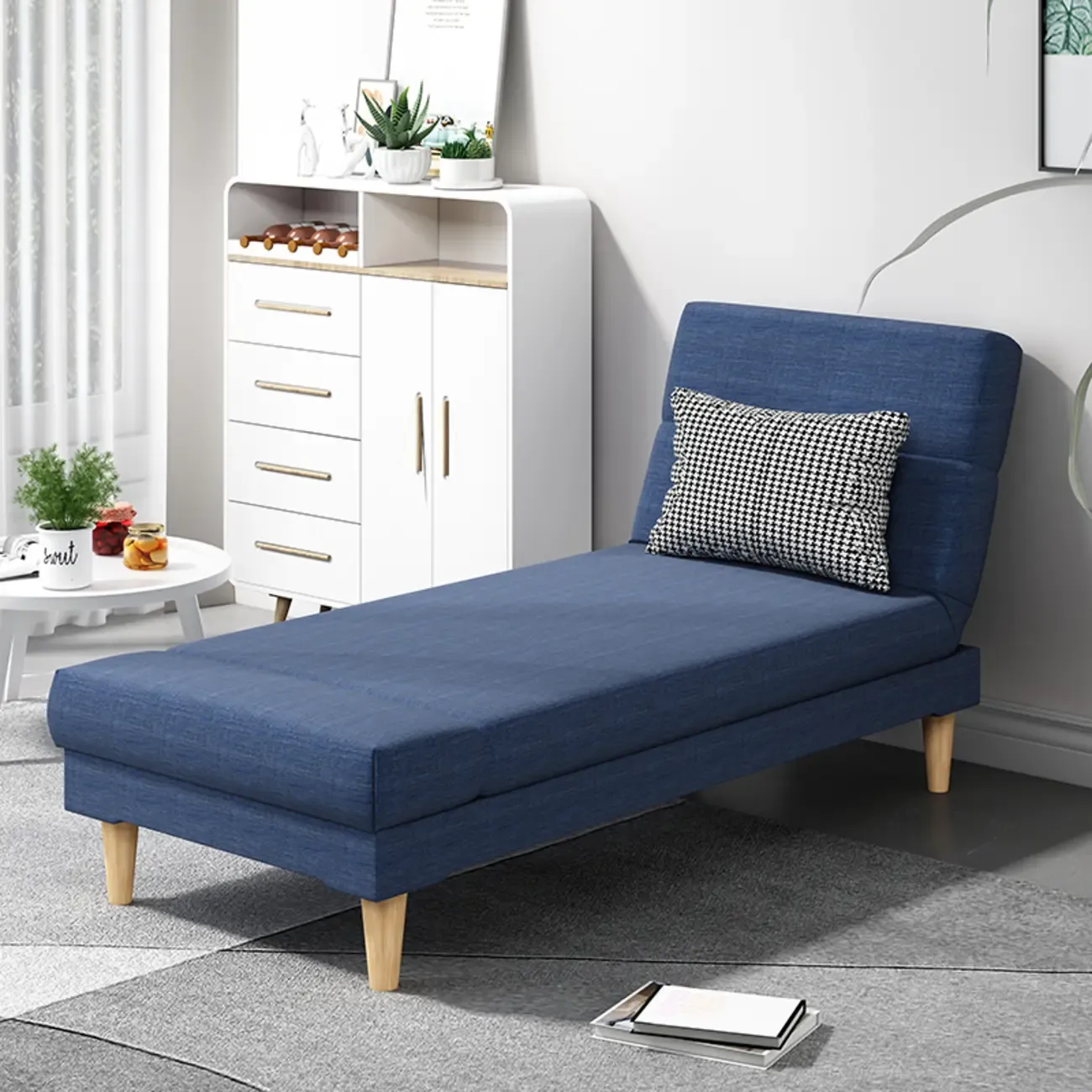 Scandinavian Leather Chaise Lounge with Pillow for Living Room Image - 11