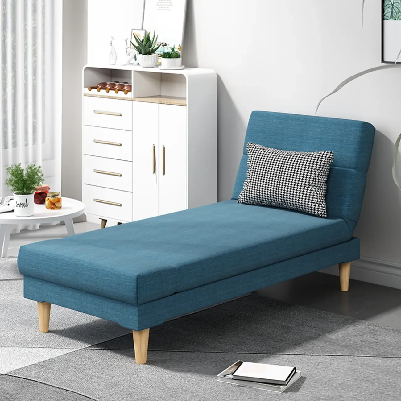 Scandinavian Leather Chaise Lounge with Pillow for Living Room Image - 12