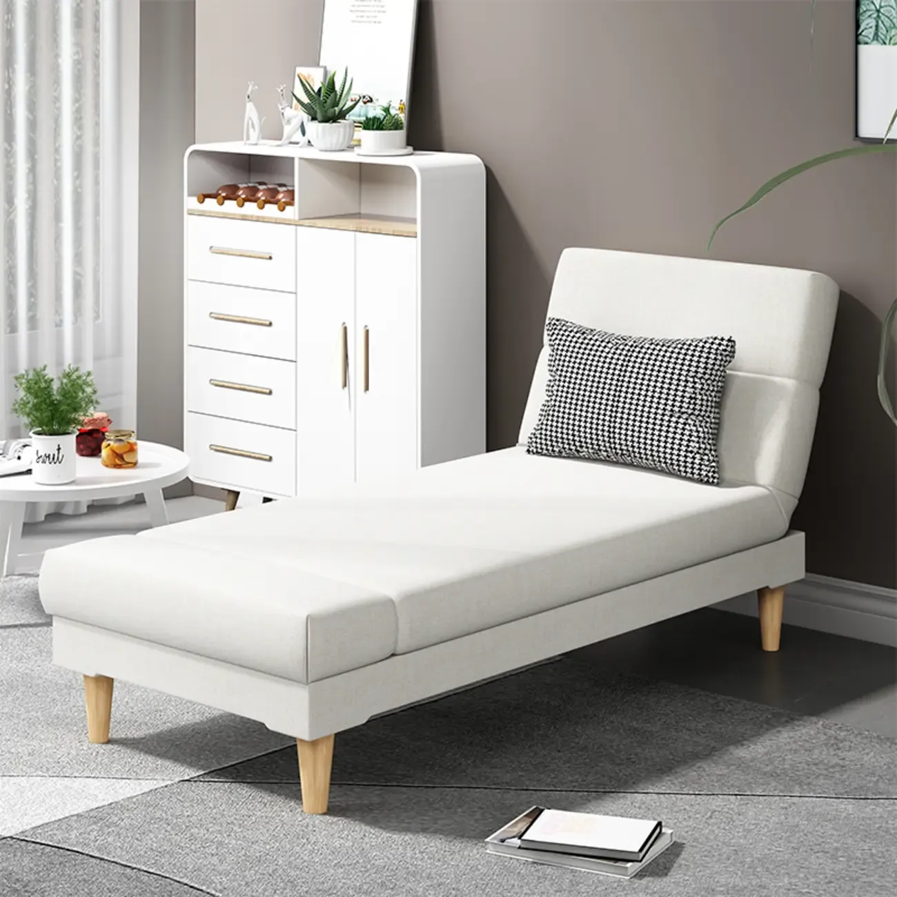 Scandinavian Leather Chaise Lounge with Pillow for Living Room Image - 15