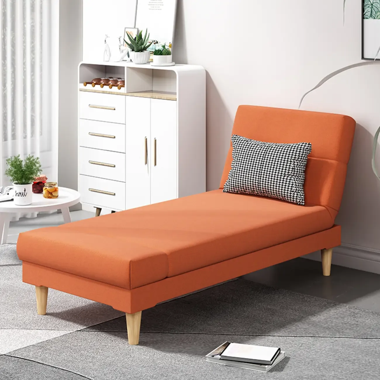 Scandinavian Leather Chaise Lounge with Pillow for Living Room Image - 16