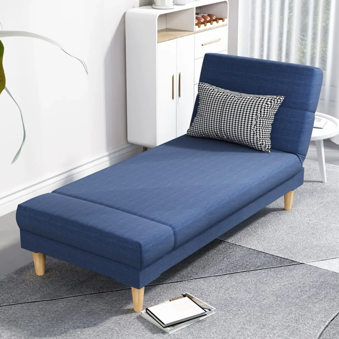 Scandinavian Leather Chaise Lounge with Pillow for Living Room Image - 17