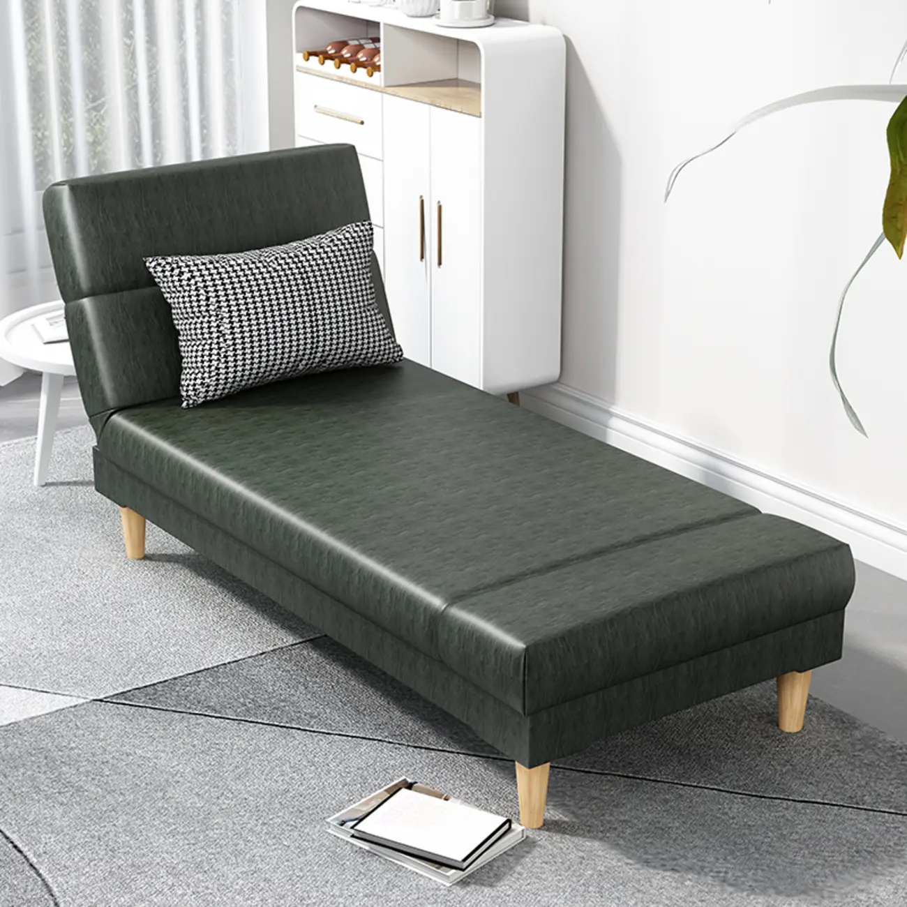 Scandinavian Leather Chaise Lounge with Pillow for Living Room Image - 18 | homeyfad