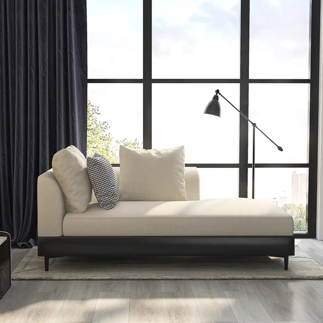 Glam Fabric Chaise Lounge with Unremovable Cushions for Home Image - 5