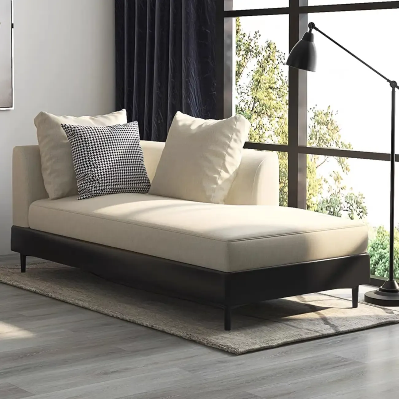 Glam Fabric Chaise Lounge with Unremovable Cushions for Home Image - 2