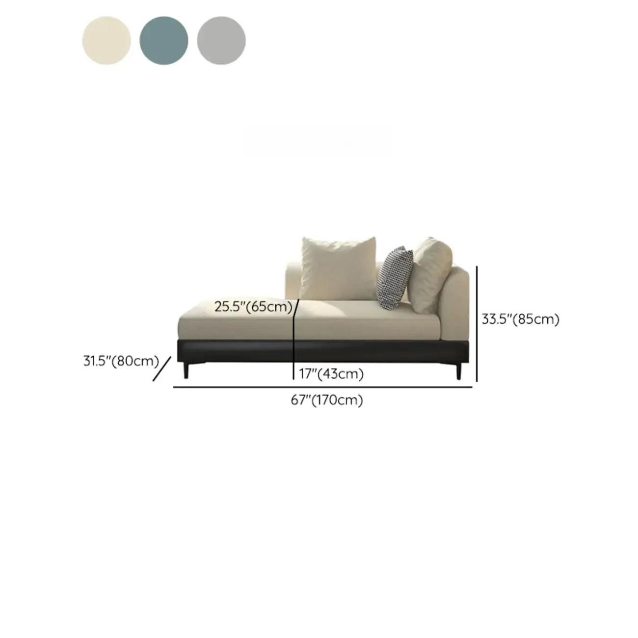 Glam Fabric Chaise Lounge with Unremovable Cushions for Home Image - 16
