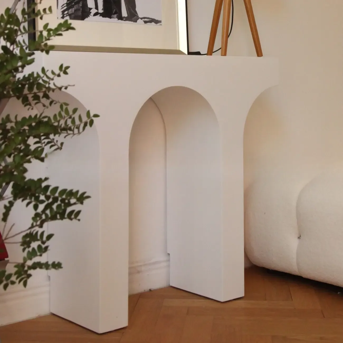 Arched Wood White Double Pedestal Console Table Image - 1