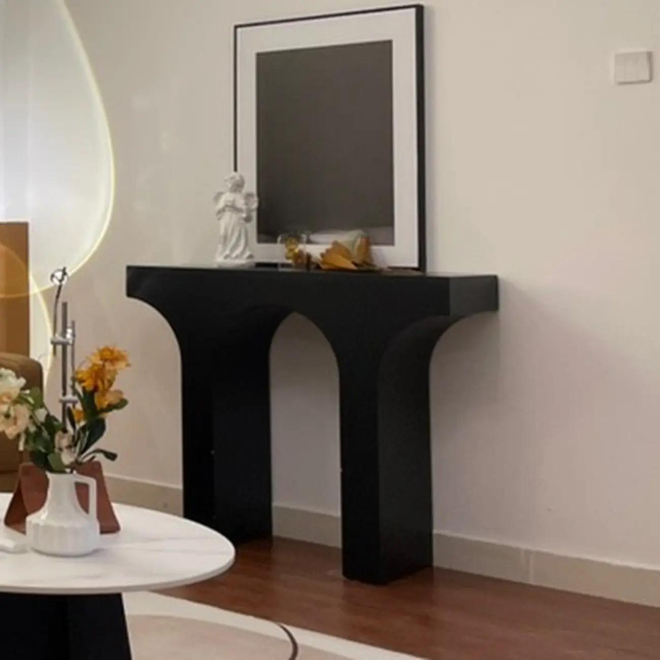 Arched Wood White Double Pedestal Console Table Image - 2 | homeyfad