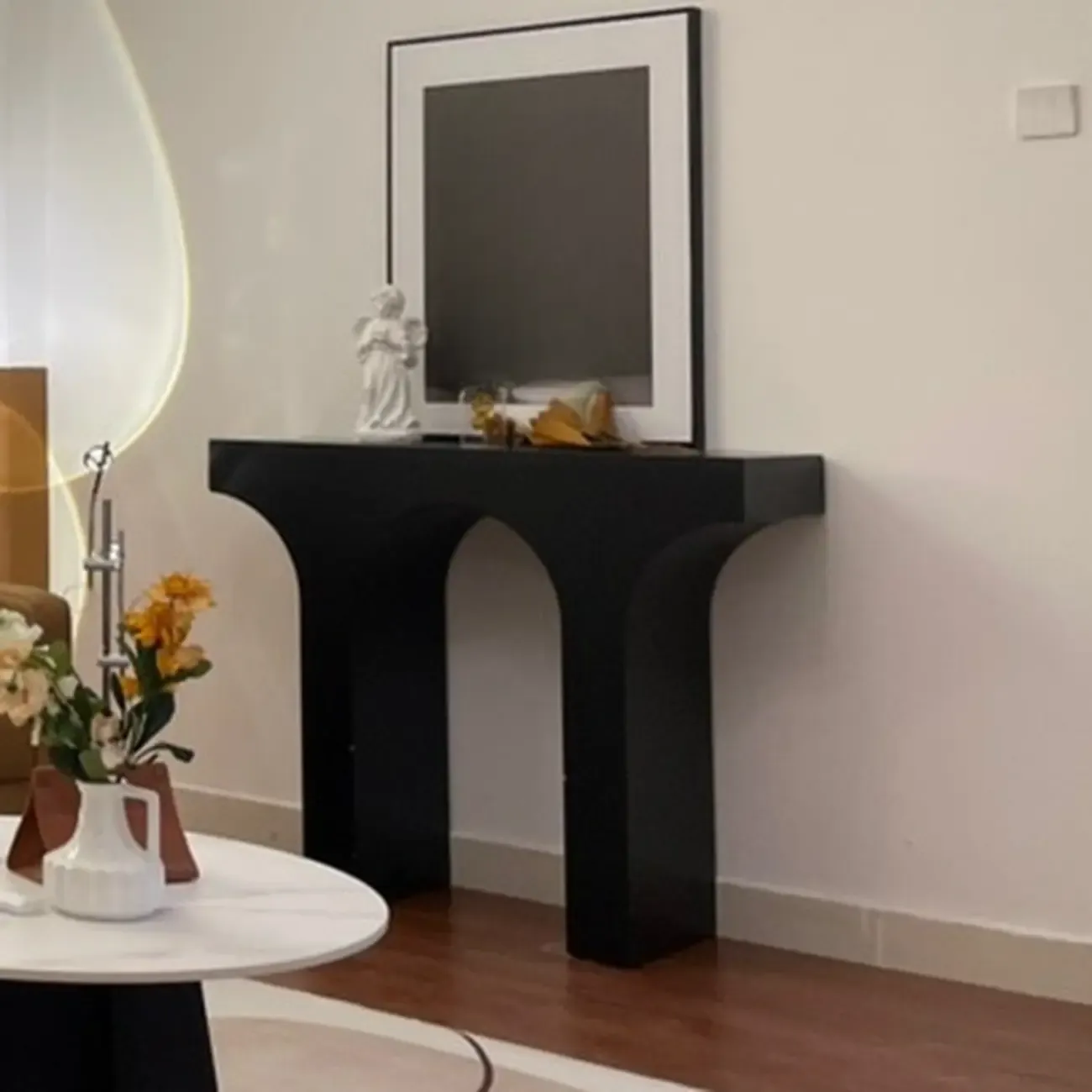 Arched Wood White Double Pedestal Console Table Image - 2