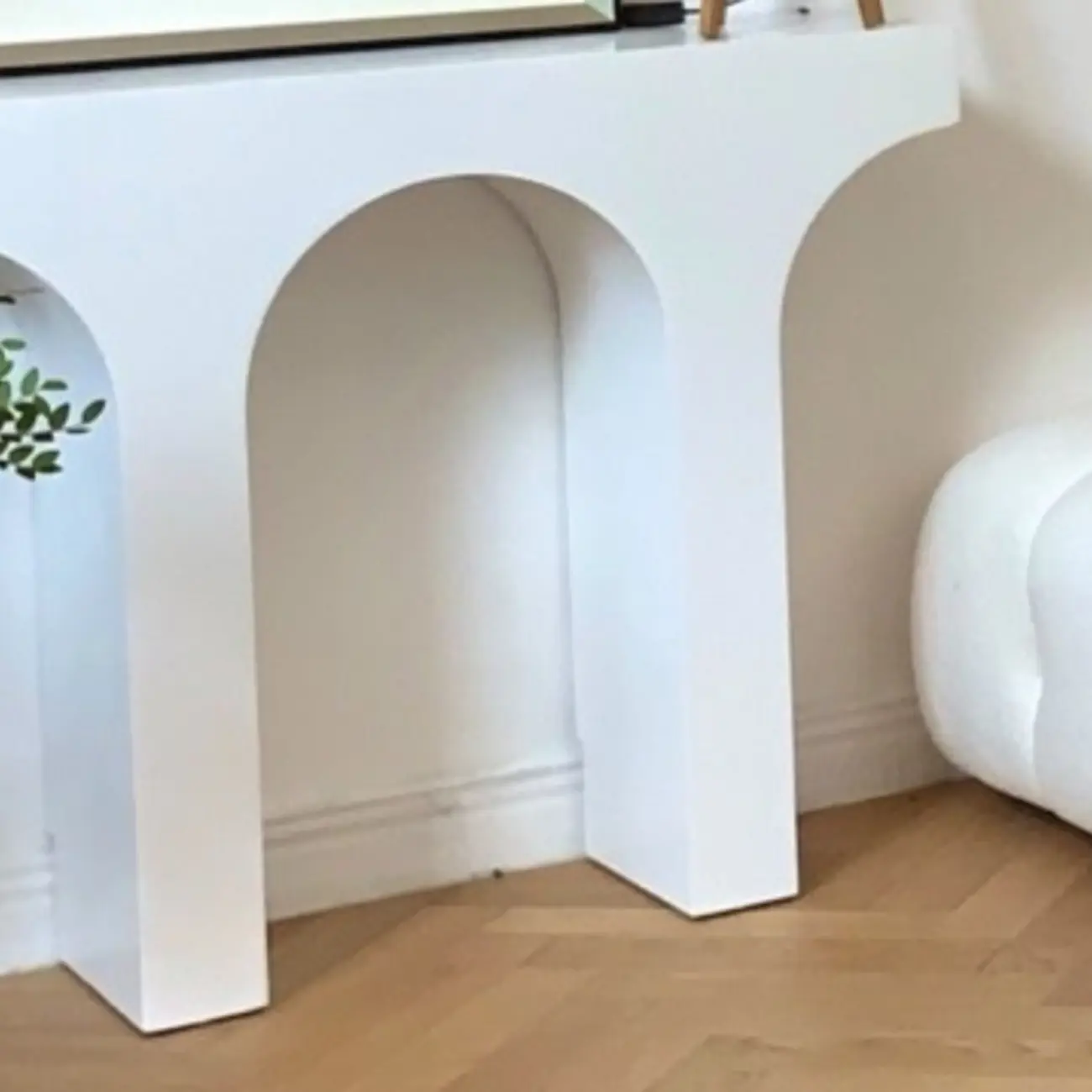 Arched Wood White Double Pedestal Console Table Image - 6 | homeyfad
