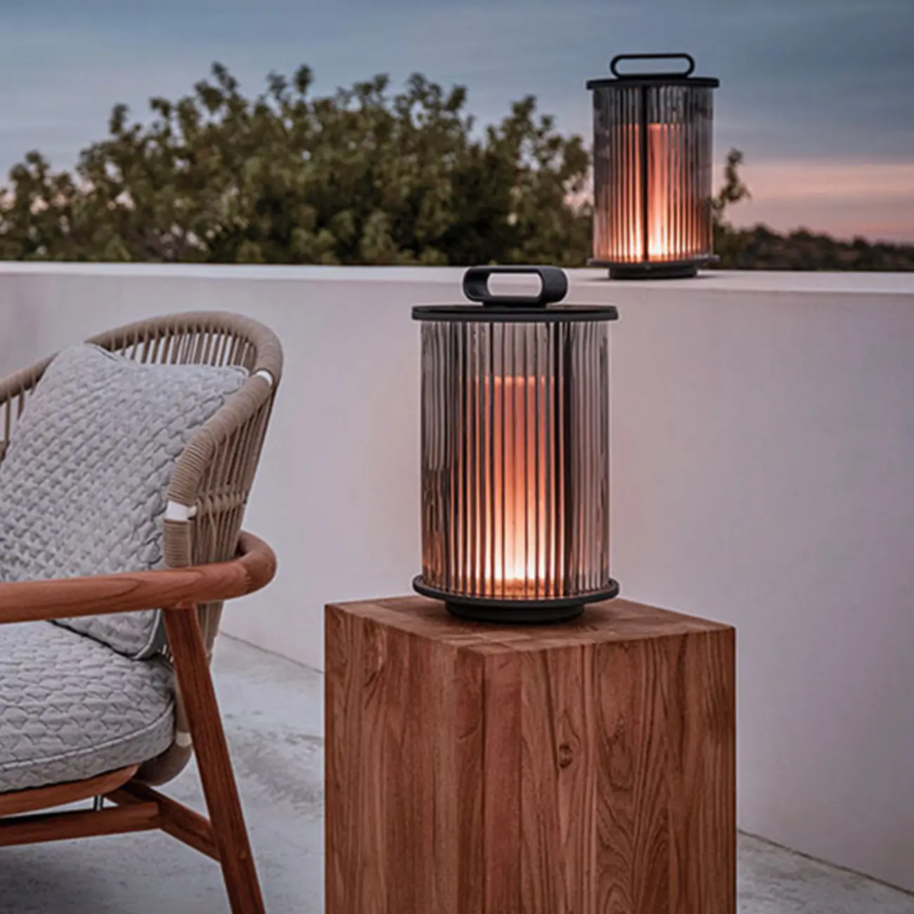 Glass Black Cylinder Outdoor Table Lamp Image - 2 | homeyfad