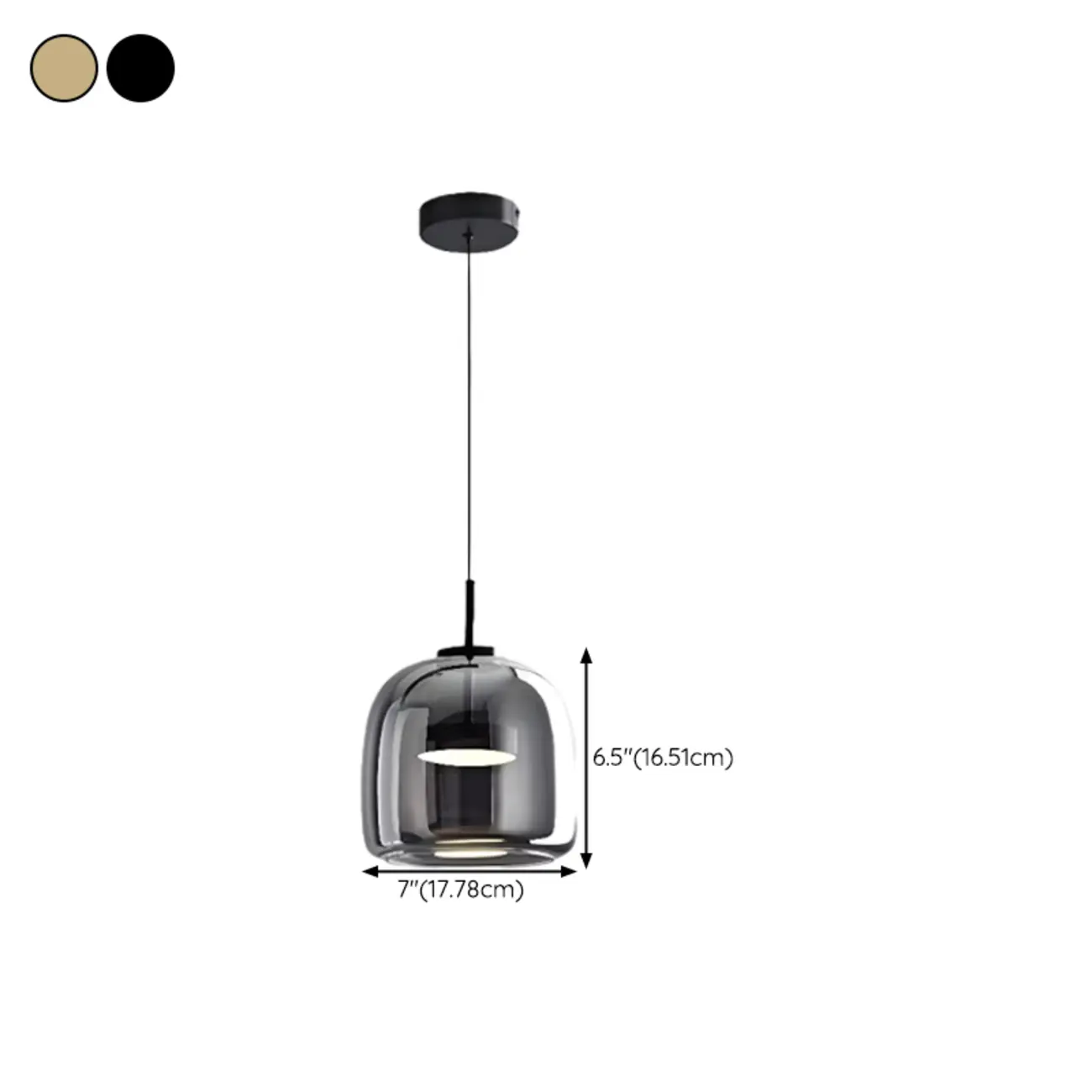 Dimmable Black Glass Pendant Light LED Fixture for Indoor  #size