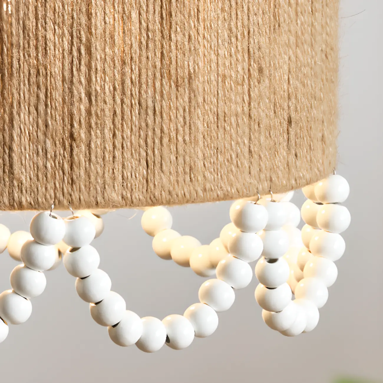 Oriental Wooden Drum Pendant Light with White Beads Image - 9 | homeyfad