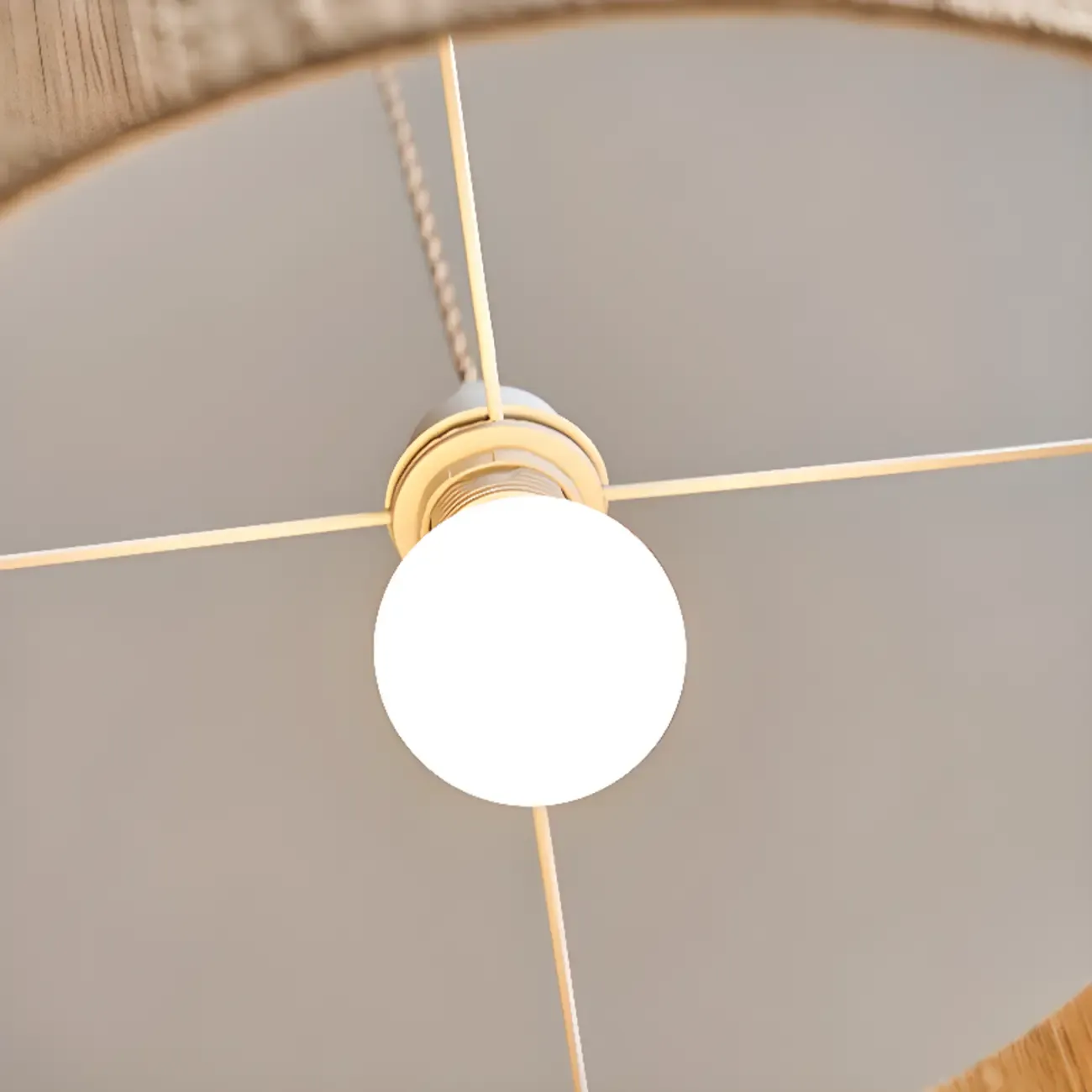 Oriental Wooden Drum Pendant Light with White Beads Image - 10