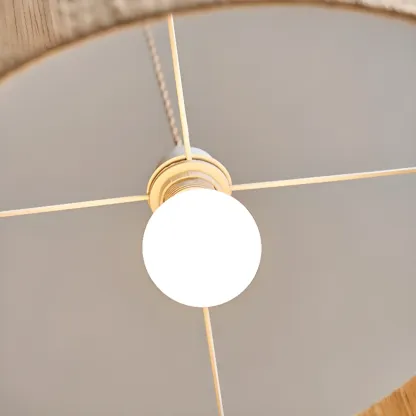 Oriental Wooden Drum Pendant Light with White Beads Image - 10