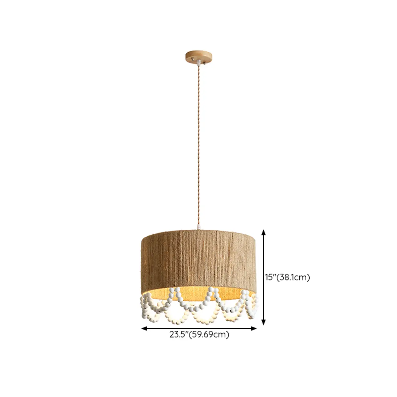 Oriental Wooden Drum Pendant Light with White Beads Image - 13 | homeyfad