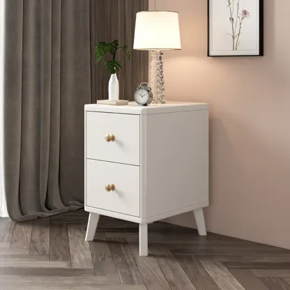 Modern Wooden Bedside Table with 2 Storage Drawers Image - 1