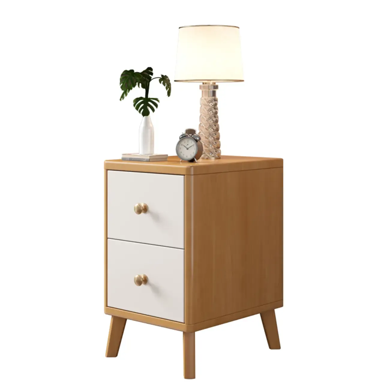 Modern Wooden Bedside Table with 2 Storage Drawers Image - 11