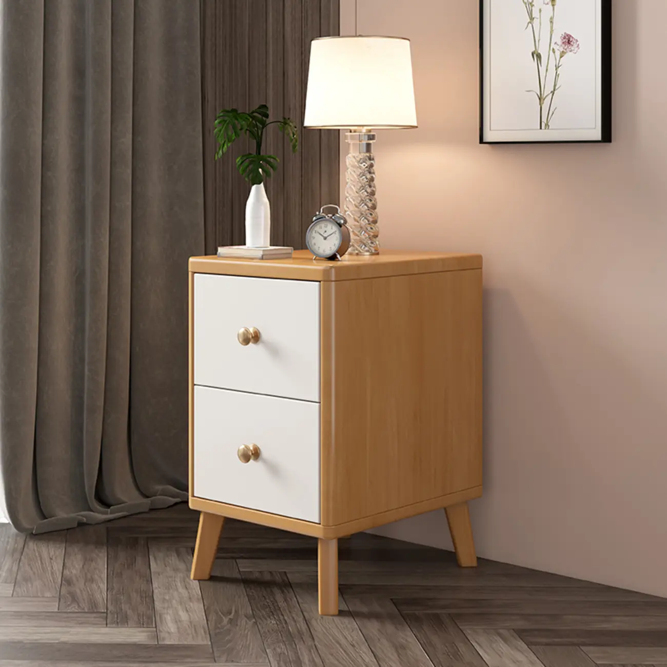 Modern Wooden Bedside Table with 2 Storage Drawers Image - 3 | homeyfad