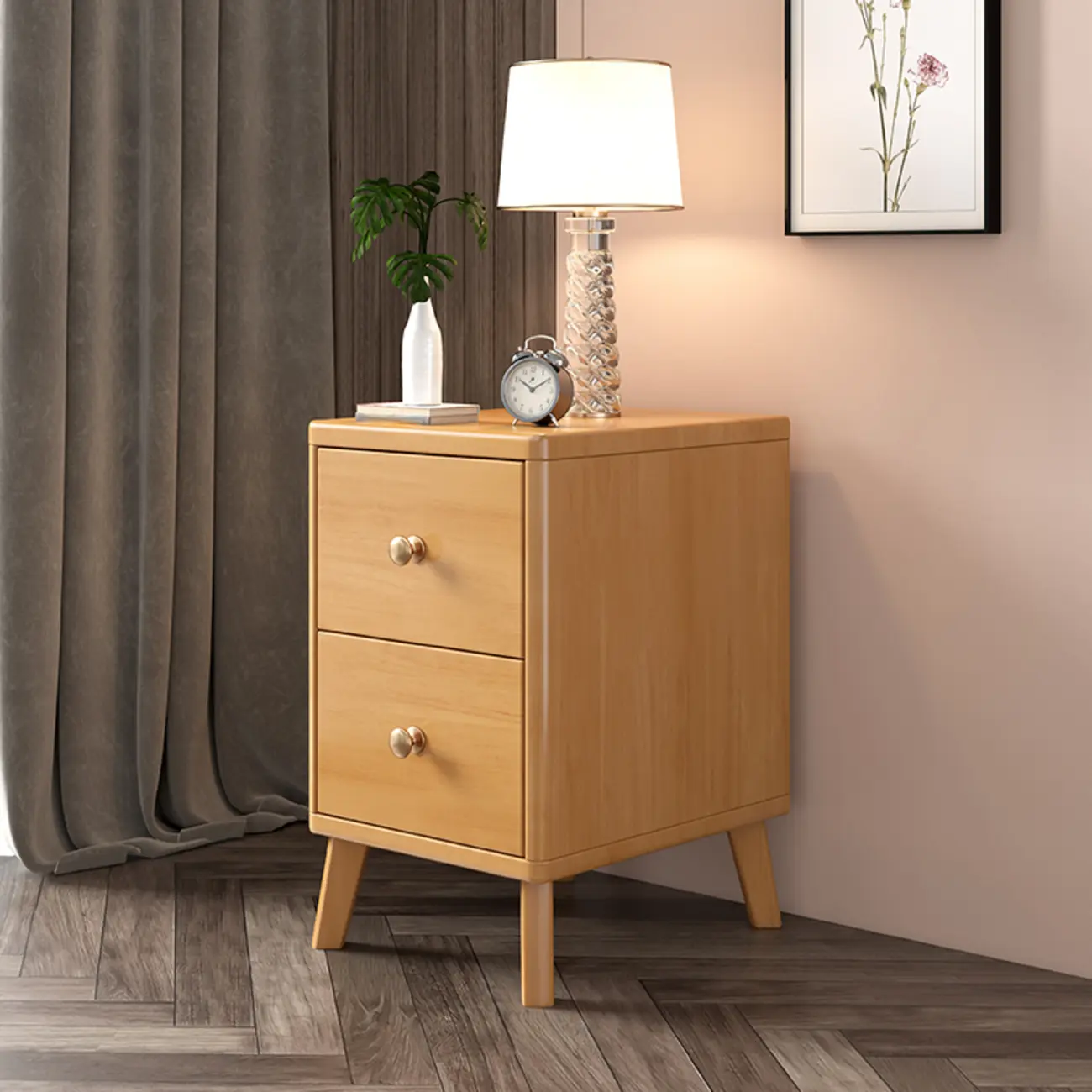 Modern Wooden Bedside Table with 2 Storage Drawers Image - 2 | homeyfad