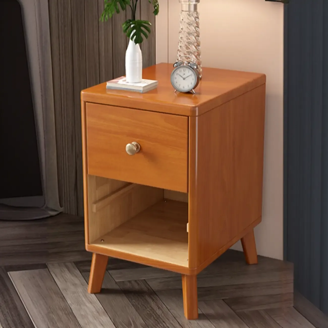 Modern Wooden Bedside Table with 2 Storage Drawers Image - 6