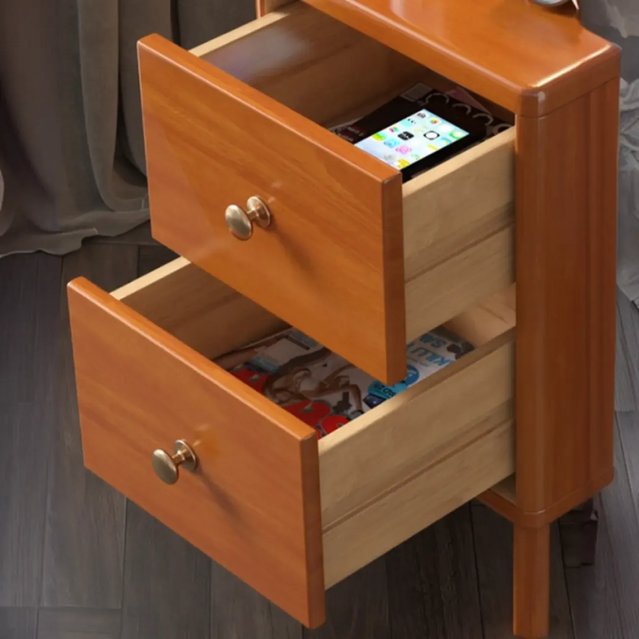 Modern Wooden Bedside Table with 2 Storage Drawers Image - 8