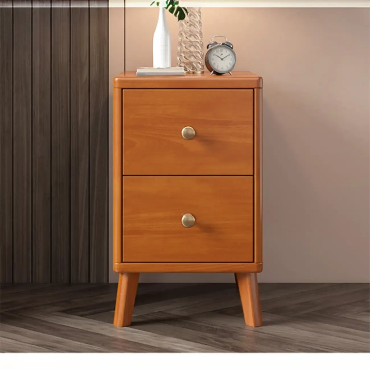 Modern Wooden Bedside Table with 2 Storage Drawers Image - 5