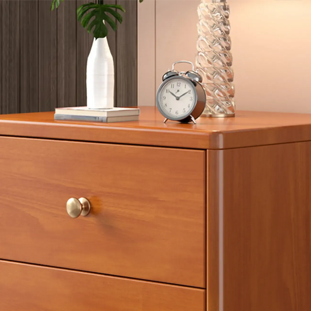 Modern Wooden Bedside Table with 2 Storage Drawers Image - 9