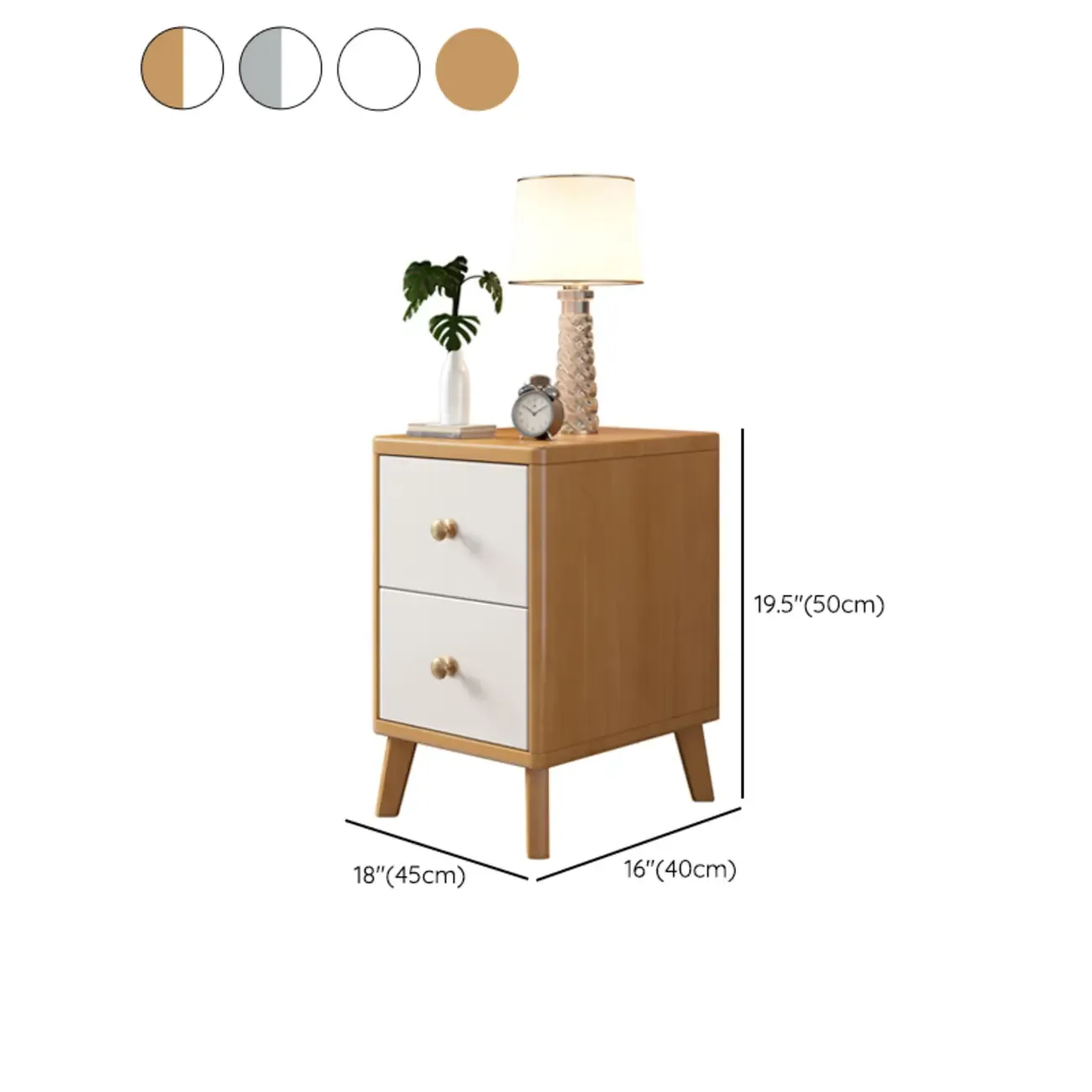 Modern Wooden Bedside Table with 2 Storage Drawers Image - 18