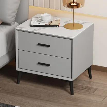Modern white bedside table with two storage drawers