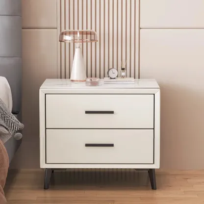 Modern white bedside table with two storage drawers