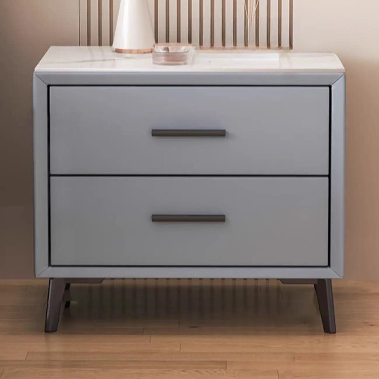 Modern white bedside table with two storage drawers | homeyfad