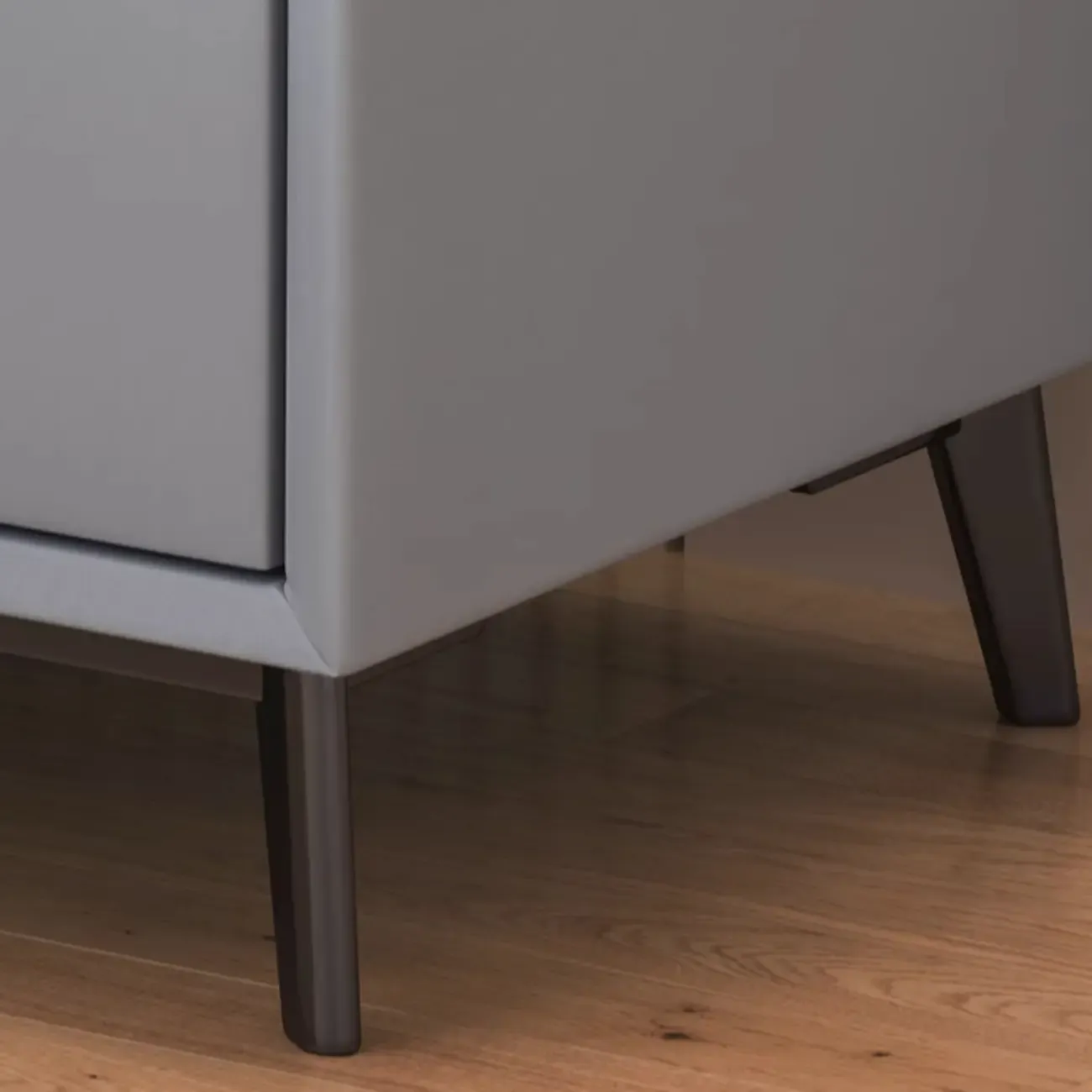 Modern white bedside table with two storage drawers