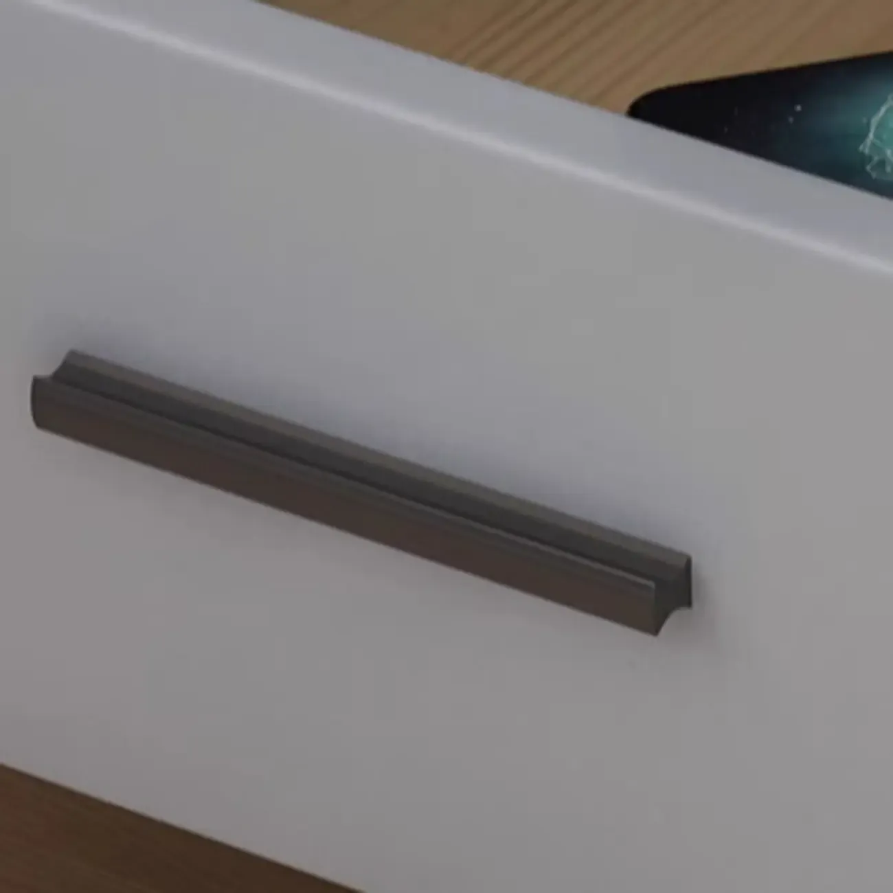 Modern white bedside table with two storage drawers