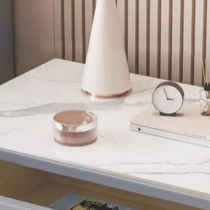 Modern white bedside table with two storage drawers